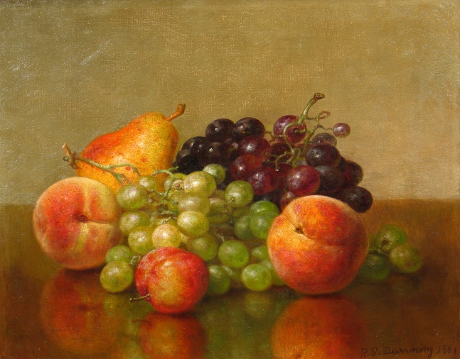 Robert Spear Dunning (1829–1905), An Arrangement of Fruit, 1901, oil on canvas, 11 x 14 in., signed and dated lower right: R. S. Dunning 1901, inscribed on verso: R. S. Dunning / 1901
