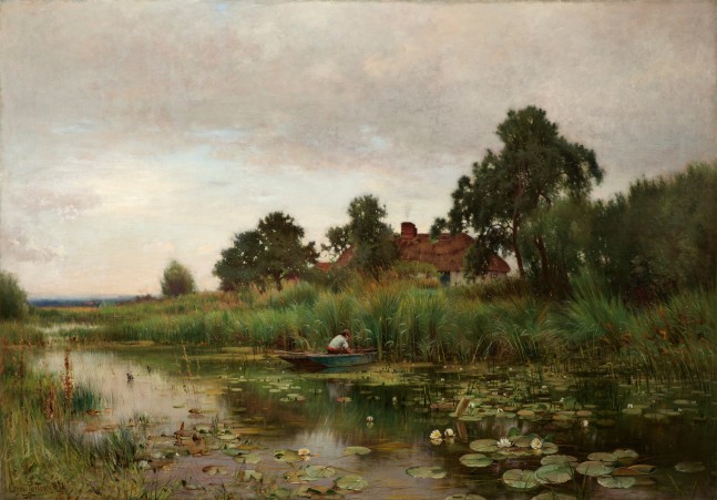 Ernest Parton (1845–1933), The Lily Pond, 1891, oil on canvas, 42 x 60 1/8 in., signed lower left: Ernest Parton 1891