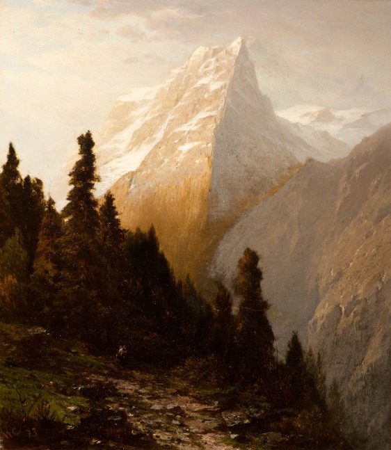 John William Casilear (1811–1893), Alpine Scenery, 1873, oil on canvas, 13 x 11 in., signed and dated lower left: JWC 73 Old label on verso inscribed: J. W. Casilear / 16. Alpine Scenery