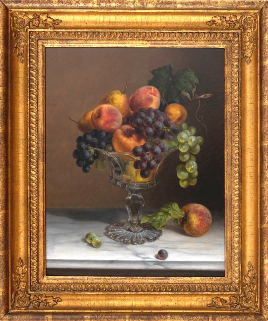 Arnoud Wydeveld (1823–after 1888), Still Life of Fruit, c. 1855–60, oil on panel, 19 1/4 x 15 1/2 in., signed to right of grapes: A Wydeveld N.Y. (framed)