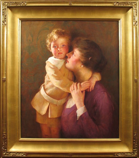 William Henry Cotton (1885–1958) Sonny: Portrait of the Artist's Wife and Son. Oil on canvas, 30 1/4 x 25 1/4 in. Signed lower left: WH Cotton (framed)