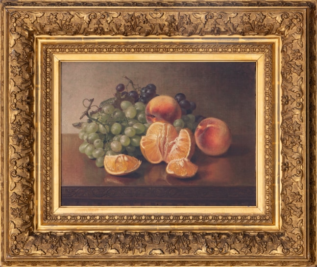 Robert Spear Dunning (1829–1905). Grapes, Peaches and Orange, 1884. Oil on canvas, 11 1/2 x 15 1/2 in. Signed, dated on verso (framed)