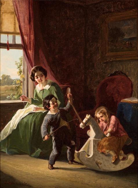 Christian Schussele (1824–1879)  The Rocking Horse, c. 1850, oil on canvas, 16 x 12 in., signed lower left: C. Schussele
