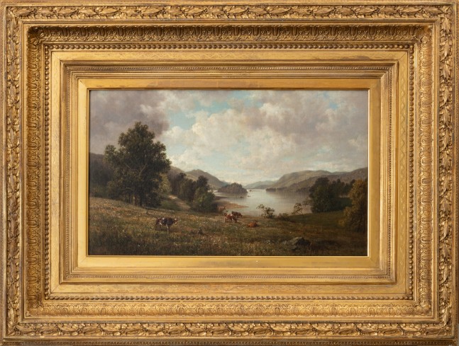 David Johnson (1827–1908). Greenwood Lake, New Jersey, 1876. Oil on canvas, 11 3/8 x 19 1/2 in. Signed, dated and inscribed on verso: Greenwood Lake. N-J. / David Johnson. 1876 (framed)