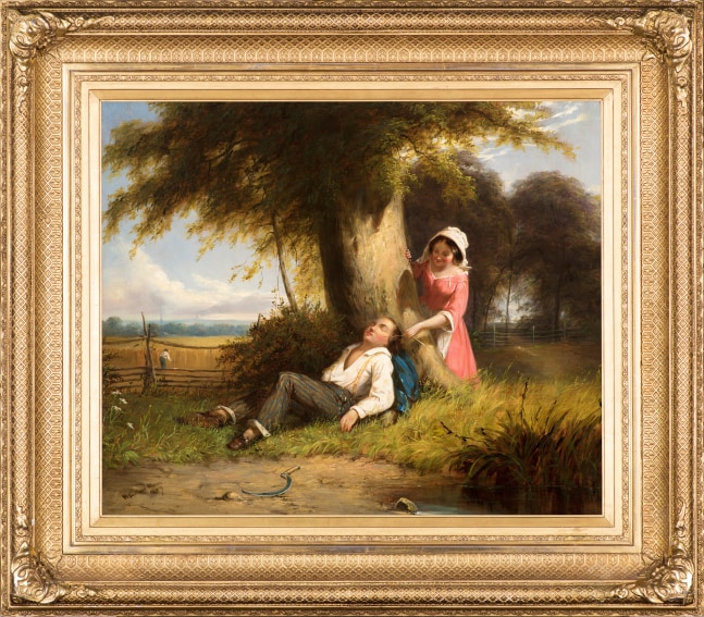 William Sanford Mason (1824–1864), Caught Napping, 1857, oil on canvas, 20 x 24 1/4 in., signed and dated lower right: W. Sanford Mason (framed)