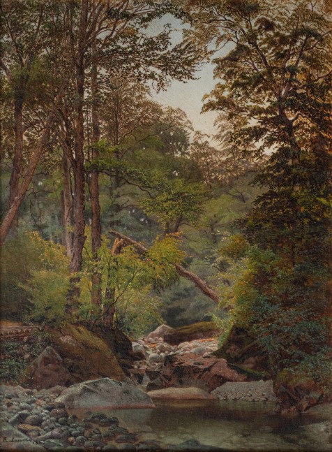 Alexander Lawrie (1828–1917). Woodland Interior, 1863. Oil one canvas, 12 x 9 1/2 in. Signed and dated lower left