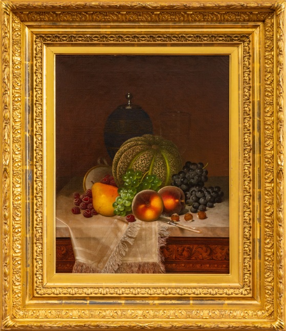 William Mason Brown (1828–1898), Still Life with Fruits, Samovar and Teacup, c. 1875, oil on canvas, 20 x 16 in., signed lower right: WM Brown (framed)