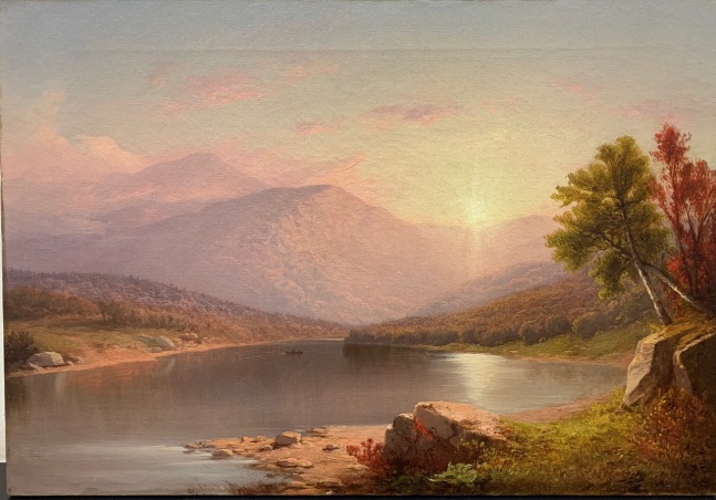 John Williamson (1826–1885). Sunrise, Lake George, 1864. Oil on canvas, 18 1/8 x 26 1/4 in. Signed and dated right side on rock.