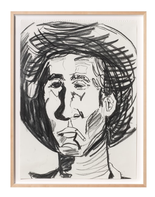 Shane Tolbert Reflecting Cowboy, 2022 charcoal on paper paper: 24 3/8 x 18 inches  frame: 26 3/4 x 23 x 1 1/2 inches