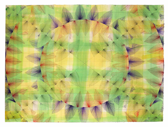 Mara Held  Straight Lines 11, 2020 egg tempera and colored pencil on paper paper: 29 1/2 x 39 1/2 inches frame: 34 7/16 x 44 7/16 inches