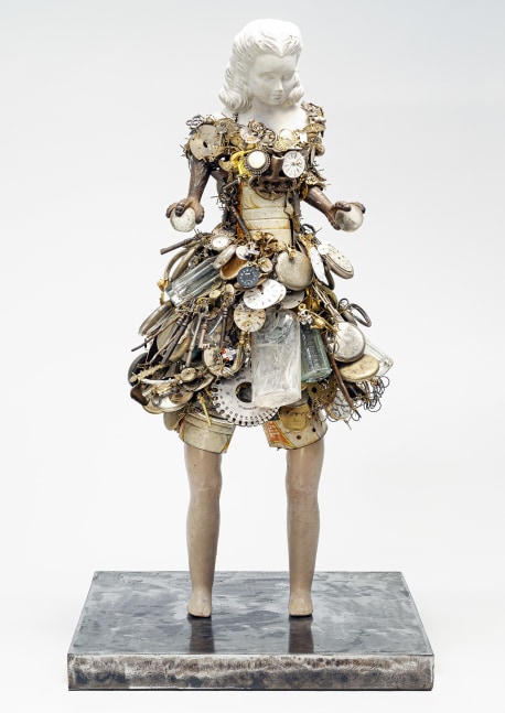Karin Broker  Girl Juggling Balls, 2020  porcelain, glass, metal, miscellaneous objects, wire  27 1/4 x 12 x 10 inches  Sold