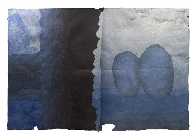 Hong Hong  Not Yet Heaven and Earth, Only Images without Form, 2020  mulberry bark, dust, sun, water, hair, pollen, fiber-reactive dyes, repurposed paper, foliage  88 x 130 inches