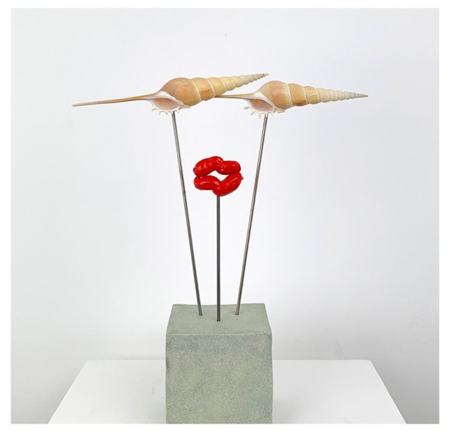 Katarzyna Przezwańska  Untitled, 2019 clay, peanut pods, paint, shells, metal 12 5/8 x 10 1/4 x 3 1/2 inches