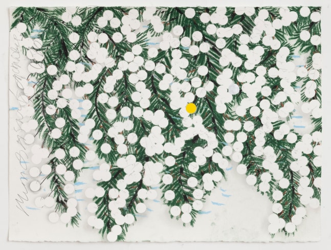 Donald Sultan Mimosa With Anomaly July 6 2023, 2023 conte, yellow and silver acrylic on cold pressed paper  paper: 22 1/2 x 30 inches  frame: 27 x 33 3/8 inches