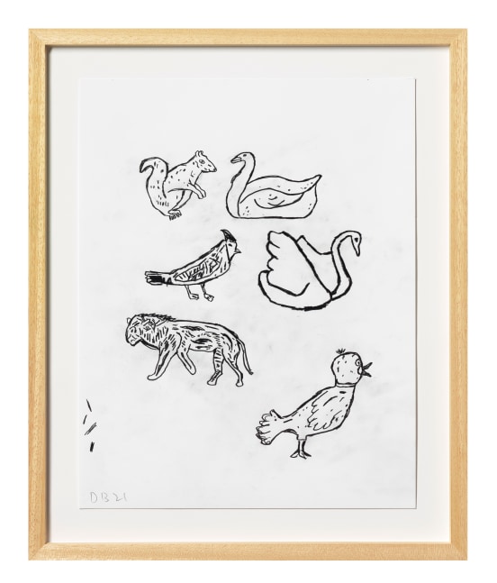 Donald Baechler  Animals, 2021  graphite on Strathmore Archival Bond paper  paper: 14 x 11 inches  frame: 17 5/16 x 14 1/4 inches
