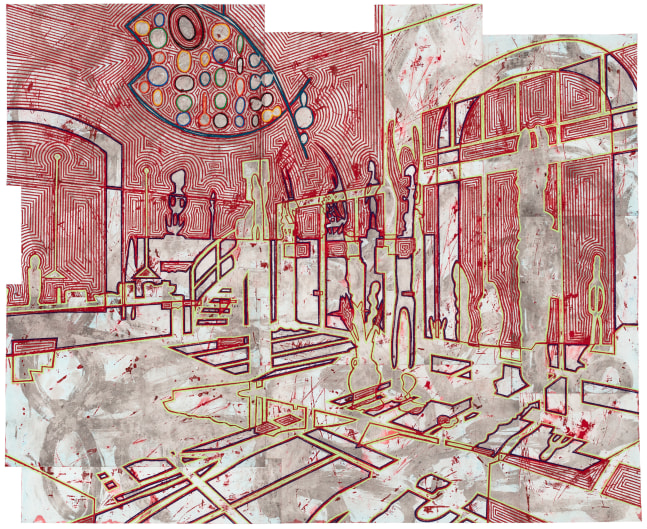 Bo Joseph  Holding Spaces: Negation or Nourishment?, 2023  Oil pastel, acrylic and tempera on joined paper  55 5/8 x 67 3/4 inches