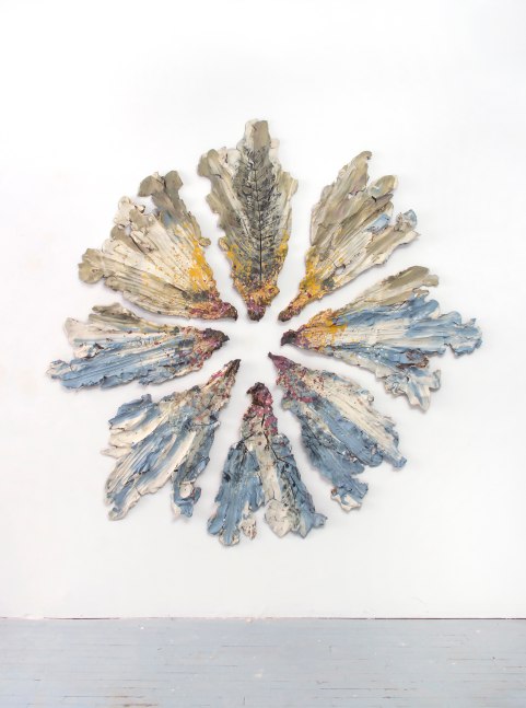 Brie Ruais  Spreading out From Center, 132 lbs (Vacant Lot Botanicals September 2019), 2019 glazed and pigmented stoneware, hardware 80 x 78 x 2 inches