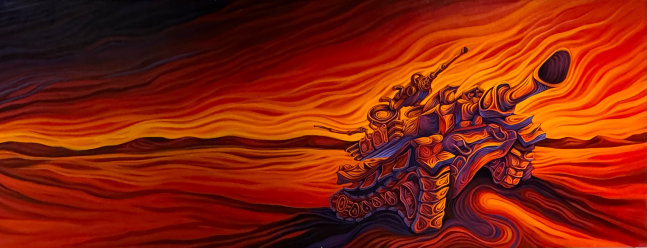 Alex Rubio  God of War, 2012  acrylic on canvas  36 x 96 inches Courtesy of Nicole Longnecker Gallery