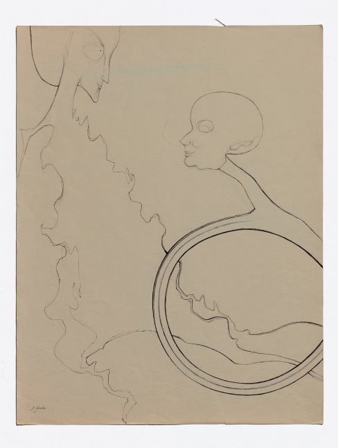 Dorothy Hood  Untitled (2 figures, one on a ring), n.d. ink on paper paper: 26 x 19 15/16 inches frame: 32 3/8 x 26 2/8 inches