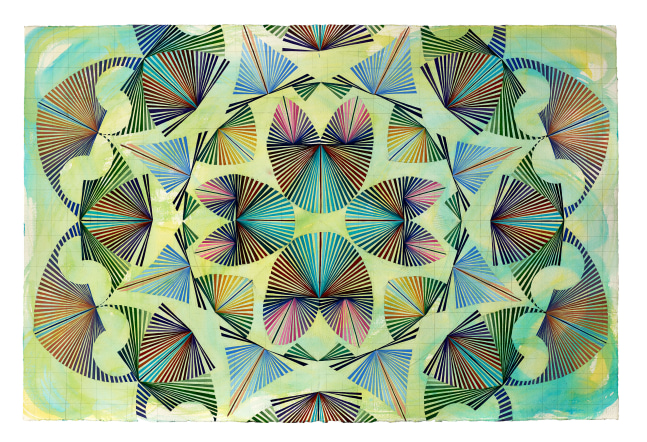 Mara Held  Straight Lines 4, 2020  gouache and egg tempera on paper  paper: 26 3/8 x 39 3/4 inches  frame: 34 7/8 x 44 7/8 inches  verso  SOLD