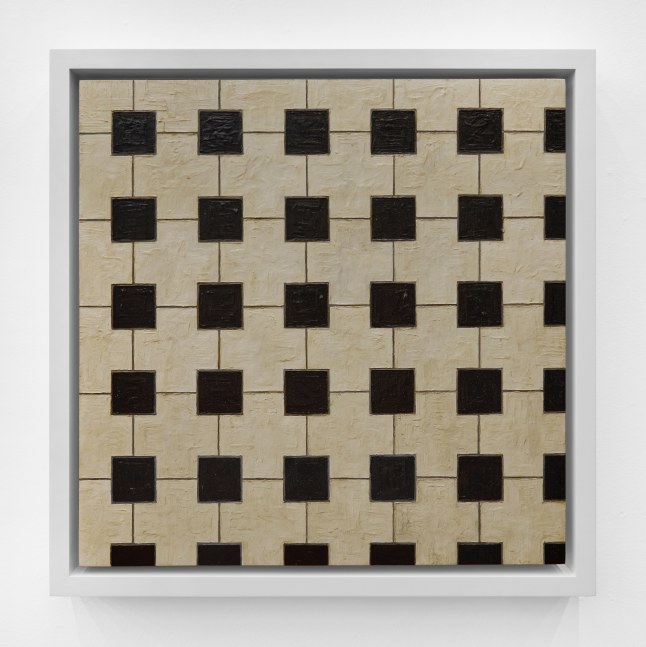Aaron Parazette  Bathroom Floor, 1992 oil on wood panel: 18 x 18 inches frame: 20 1/4 x 20 1/4 inches