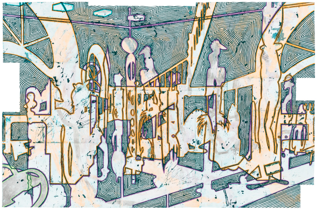 Bo Joseph  Holding Spaces: Voids Speaking Volumes, 2023  Oil pastel, acrylic and tempera on joined paper  47 5/8 x 72 1/2 inches