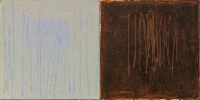 Christopher Le Brun  Aside VII , 2020  oil on two canvases  16 x 31 3/4 inches