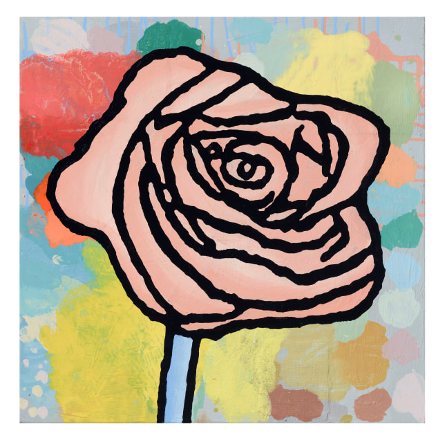 Donald Baechler Gang of Her, 2020 acrylic and fabric collage on canvas 24 x 24 inches