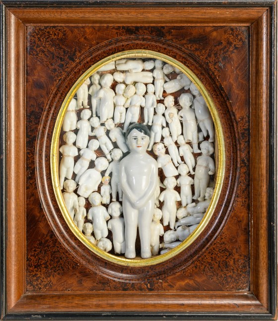 Karin Broker  Woody, 2022 ceramic, thread in Victorian shadow box 14 1/4 x 12 3/8 x 3 3/4 inches (KB-273)     $15,000