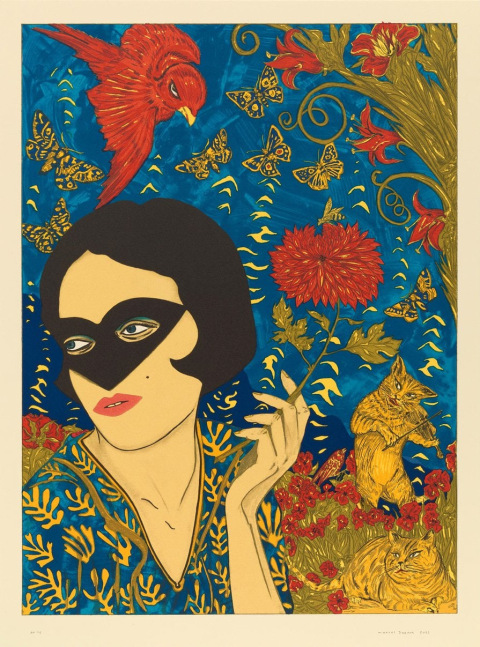 Marcel Dzama The flowers of indulgence, 2021 signed numbered and dated 9-color lithograph on Rives BFK paper 29 x 21 1/2 inches Edition 10 of 75