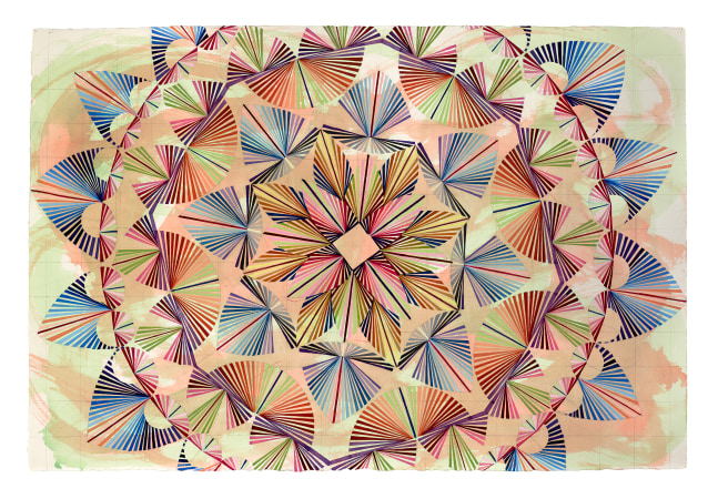 Mara Held  Straight Lines 1, 2020  gouache and egg tempera on paper  paper: 26 3/8 x 39 inches  frame: 34 7/8 x 44 7/8 inches  verso  $8,000