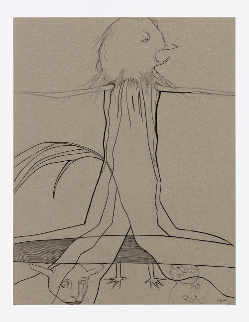 Dorothy Hood  Untitled (bird crucifix), n.d. ink on paper paper: 25 1/2 x 19 3/4 inches frame: 31 6/8 x 25 15/16 inches