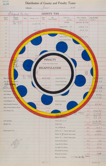 Terran Last Gun  Cosmic Dream World, 2021 ink and colored pencil on antique ledger paper (dated 1926) paper: 17 3/4 x 11 3/8 inches frame: 21 1/4 x 15 x 1 1/4 inches