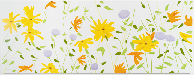Alex Katz  Summer Flowers, 2018  silkscreen on canvas  42 x 111 x 1.5 inches  Edition 13 of 35