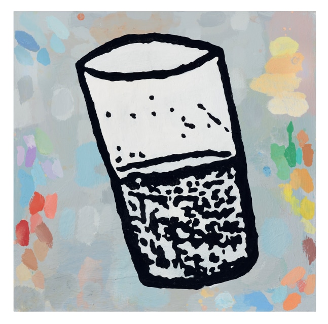 Donald Baechler Glance Above Girl (Water Glass), 2019 acrylic and fabric collage on canvas 24 x 24 inches