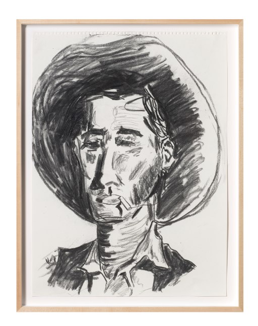 Shane Tolbert Tired Cowboy, 2022 charcoal on paper paper: 24 3/8 x 18 inches  frame: 26 3/4 x 23 x 1 1/2 inches