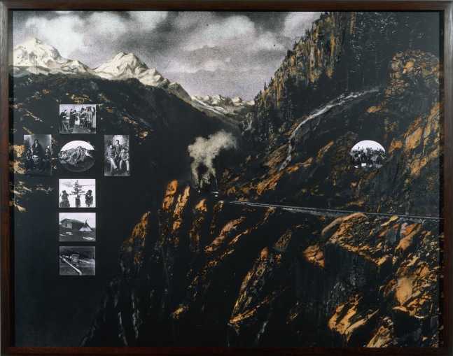 Elaine Reichek  Sign of the Cross, 1991 oil on collaged gelatin silver prints paper: 47 x 60 inches frame: 48 7/8 x 61 1/8 inches
