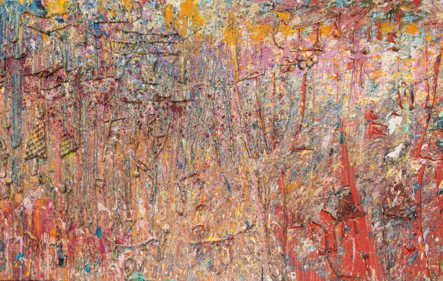 Peritheria

1993

Acrylic and mixed media on canvas

85 x 138 inches

215.9 x 350.5cm