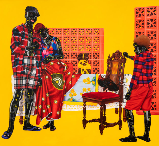 Eddy Kamuanga Ilunga

Nzolo wa Bakitshi (Coq de r&amp;eacute;paration - Rooster of Reparation)

2023

Acrylic and oil on linen

70 3/4 by 76 3/4 inches (179.7 x 195 cm)