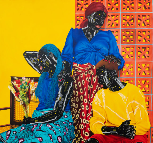 Eddy Kamuanga Ilunga

Transition

2023

Acrylic and oil on linen

74 by 79 1/2 inches (188 x 201.9 cm)