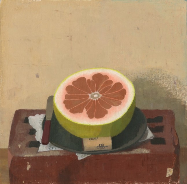 Susan Jane Walp
Pummelo on Black Plate with Cork and Red-Handled Knife, 2020
oil on linen
11 1/8&amp;nbsp;x 11 1/8&amp;nbsp;inches
(28.3 x 28.3 cm)