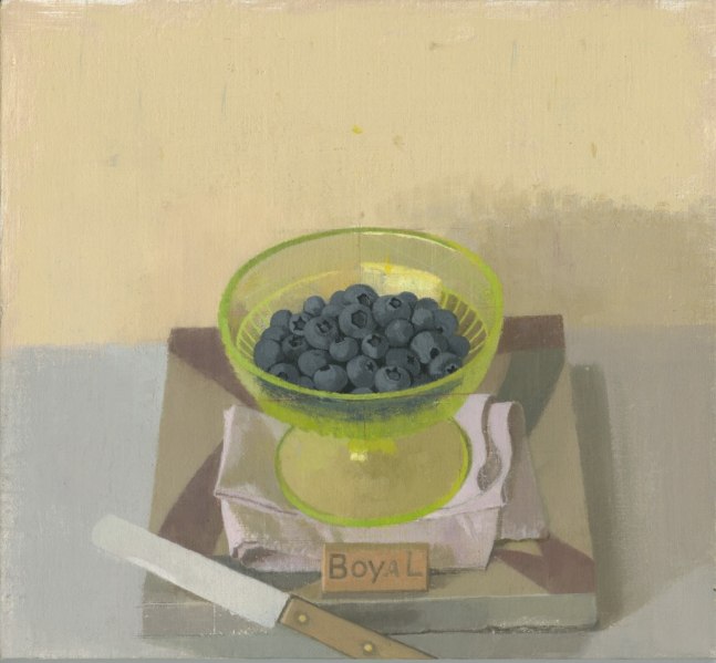 Susan Jane Walp
Blueberries in a Green Dish with Cork and Knife, 2020
oil on linen
10 5/8&amp;nbsp;x 11 3/8&amp;nbsp;inches
(27 x 28.7 cm)