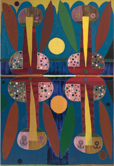 Austin Eddy
To Question The Existence Of Tragedy, The Tarrying Pair.,&amp;nbsp;2019
Oil, flashe, colored pencil, and paper on canvas
72 x 58 inches

Price upon request