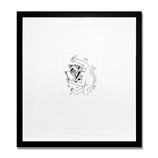 Untitled (with Sean Kalish) B, 1989

Etching on paper

14 x 12 1/2 in. (35.6 x 31.8 cm)

Edition of 33

Signed, stamped and authenticated by the Executor of the Keith Haring Estate