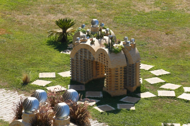 an opaque wind park in six folds, 2016

clay, bricks, mortar, aluminum turbine vents, steel, soil, stone, cork, various plants

site-specific installation, sonae | serralves commission

installation view, serralves museum of contemporary art, porto, portugal, 2016
photo: filipe braga, 2016