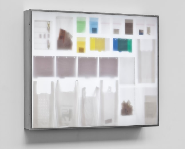 inverted lightbox 2, 2012
lightbox, stainless steel, plexiglass, papers, tickets, turn stubs, plastic bags
47.44 x 71.14 x 7.48 in.

&amp;nbsp;

&amp;nbsp;