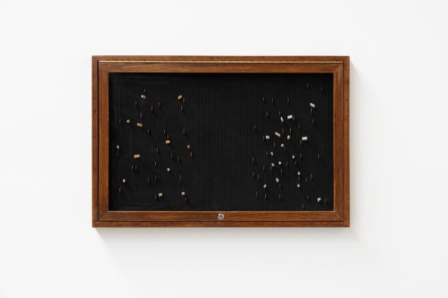 	gabriel kuri	coin and cigarette butt board hs-rp01, 2014	installation view of&amp;nbsp;xyla&amp;ntilde;ynu. taller de los viernes, kurimanzutto, mexico city, 2016