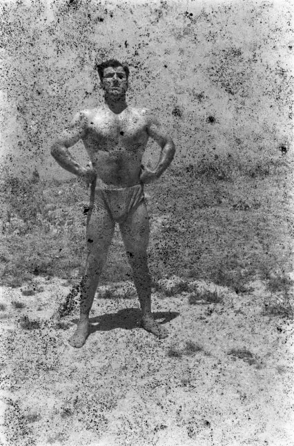 bodybuilders. printed from a damaged negative showing mahmoud el dimassy in saida, 1948, 2007
inkjet print
70.87 x 57.09 in.
&amp;nbsp;