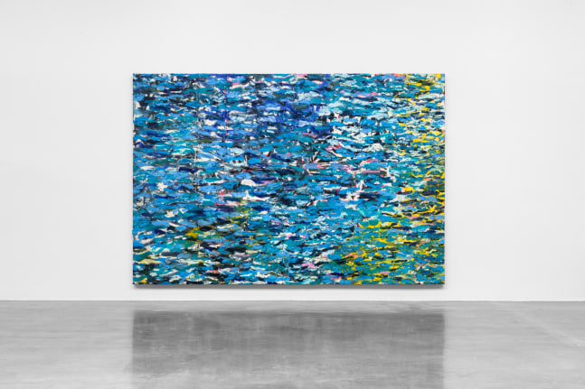 social cataracts, 2021, &amp;oacute;leo, barra de &amp;oacute;leo y pintura en aerosol sobre lienzo, 230 x 340 x 3.5 cm


&amp;nbsp;
