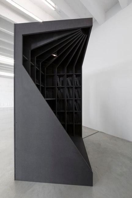 the encyclopedia of the dead: blas cubas library, 2012

mdf cabinet, reading lamp, 41 leather-bound books, 17 silk-screen printed postcards, 1 sound piece

84.6 x 47.2 x 47.2 in.